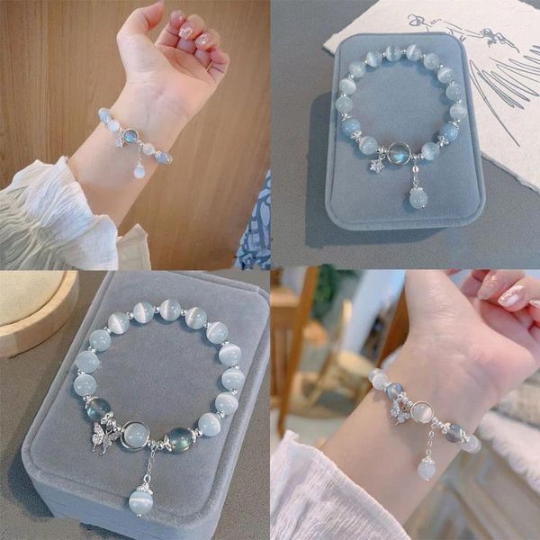 Pulseras de encanto de lujo imitación ópalo cuentas pulsera abeto mujeres luz de la luna piedra cristal estrella mariposa encantos joyería regalo 18 cm 1 unid