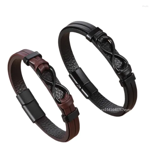 Bracelets de charme de luxe en cuir de luxe Infinity symbole bracelet bracelet en acier inoxydable couple couple de joaillerie numérique 8 cadeaux