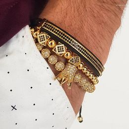 Bedelarmbanden luxe mannen armband sieraden kroon 6 mm micro pave cz ball macrame pulseira masculina vakantiegeschenken