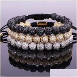 Bracelets de charme Bracelet de bijoux de luxe Bracelet CZ Micro Pave Ball Beads tissé Custom For Women Gift Saint Valentin Drop Christmas Drop Otpa5