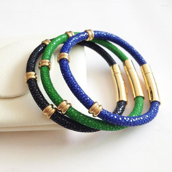 Pulseras de encanto de cuero genuino de los hombres naturales de lujo con cierre de acero inoxidable 316L para las mujeres pulsera joyería BL-06978