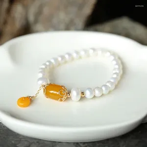 Bracelets de charme Bracelet de perles naturelles de luxe avec charmant pendentif en jadéite ou en agate magnifique bijoux fins faits à la main pour les femmes cadeau élégant