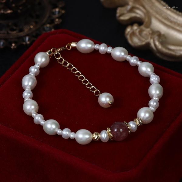 Bracelets de charme de luxe perle naturelle pour femmes bijoux élégants véritable fraise cristal Quartz Bracelet déclaration de mariage