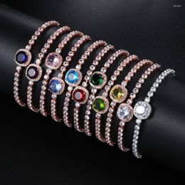 Charm Armbanden Luxe Op Hand Rose Vergulde Multicolor Zirkoon Verstelbare Tennis Chain Bangle Koreaanse Mode Sieraden Vrouwen KCH086