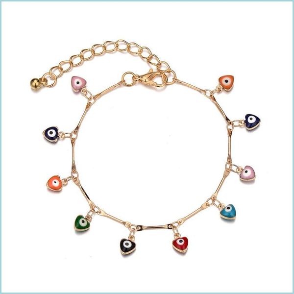 Bracelets de charme Luxe Rainbow Evil Eye Charm Bracelet Plaqué Or Coeur Fleur Forme Bijoux Pour Femmes Cadeau Drop Livraison Bijoux Br Dhpld