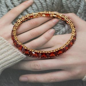 Bedelarmbanden luxe rode mode kristal link ketting vierkant bakband voor vrouwen meisjes rosé goud kleur ruby ​​stone armbanden sieraden cadeau