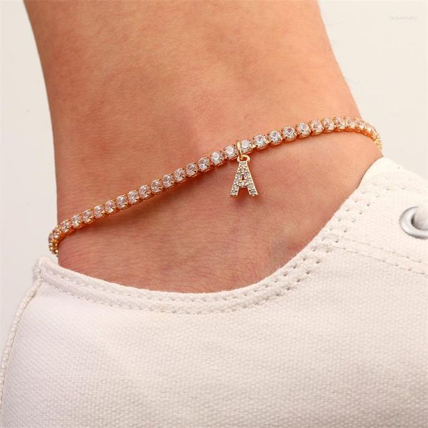 Pulseras con dijes de lujo con diamantes de imitación de cristal, pulsera con 26 letras en la pierna, joyería bohemia para mujer, tobilleras con iniciales simples para mujer, regalos de fiesta