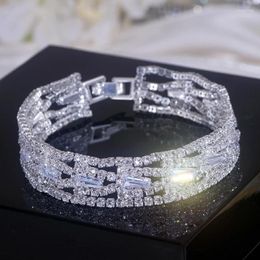 Bracelets de charme de luxe strass complet forage Bracelet pour femmes cristal manchette mariage mariée couleur argent bijoux à la main