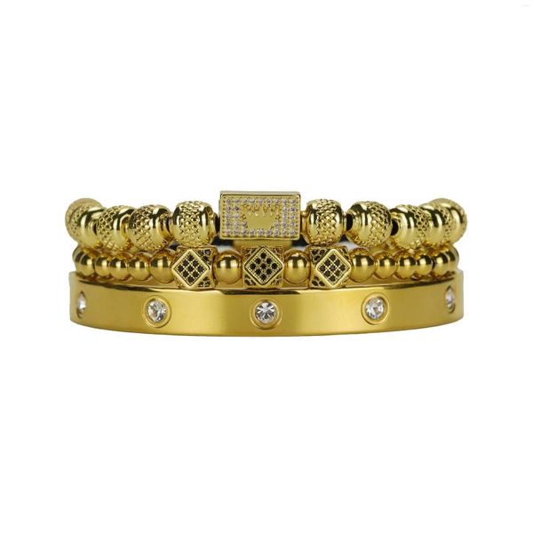 Pulseras con dijes de lujo Roayl Crown Men Bracelet Set CZ Dice Charms Diez cristales Cuentas de acero inoxidable Love Bangles para joyería