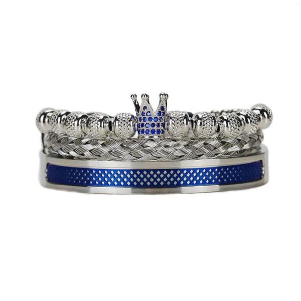 Bracelets porte-bonheur luxe Roayl couronne hommes Bracelet ensemble corde boucle manchette ouverte perles en acier inoxydable bracelets pour bijoux