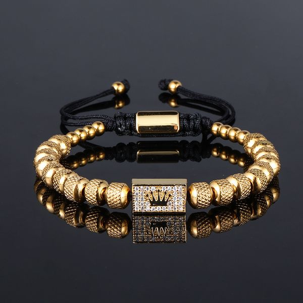Bracelets porte-bonheur luxe romain couronne royale bracelet à breloques hommes en acier inoxydable géométrie Pulseiras hommes ouvert bracelets réglables Couple bijoux cadeau 230404