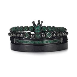 Bedelarmbanden luxe koninklijke koning kroon heren armband stapelt roestvrijstalen kralen Romeinse bangle groene spook cz ball armbanden voor