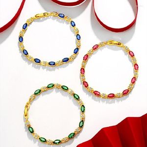 Bracelets porte-bonheur luxe rubis bureau dame Bracelet pour Femme 24K or fleurs Pulseras Mujer perles bijoux Femme Noel