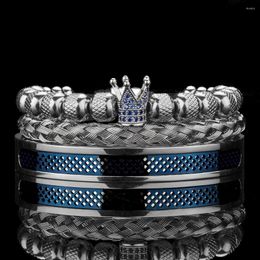 Bracelets porte-bonheur ensemble de luxe à la main hommes couronne contraste couleur bracelets corde boucle ouverte en acier inoxydable Micro pavé CZ bijoux