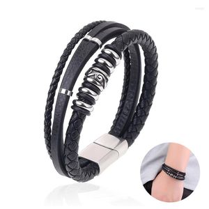 Bedelarmbanden luxe roestvrij staal zwart lederen armband mannen sieraden klassieke meerlagige gevlochten hoogwaardige magneet sluiting