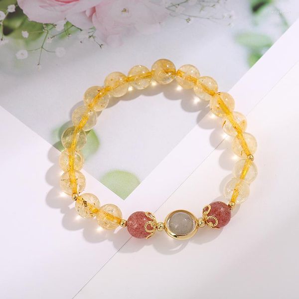 Bracelets porte-bonheur bijoux topaze de luxe faits à la main pierre naturelle pour femmes adolescentes perlées main caténaire lune couleur jaune