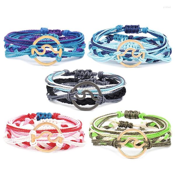 Bracelets de charme LWMMD Bohême vent cire ligne tressé vague couleur bracelet ensemble bracelets bohème