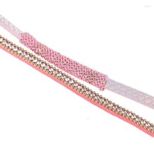 Bracelets de charme en cuir M2ea enveloppe de bracelet punk en cristal en strass multicouche