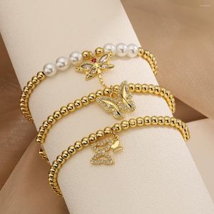 Bracelets de charme Mafisar Mode Plaqué Or Zircon Papillon Libellule Pendentif Cuivre Perle Chaîne Bracelet Pour Femmes Bijoux Cadeaux