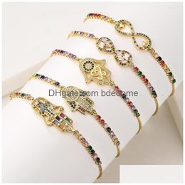 Bracelets de charme mafisar de haute qualité Fatima Palme coloré coloré zircon Bracelet de couleur or de couleur ajusté
