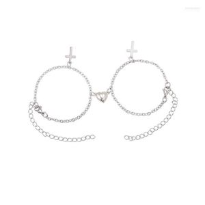 Bracelets porte-bonheur magnétique Couple croix coeur aimant réglable correspondant lien chaîne Bracelet amitié cadeau pour amis amoureux Inte22