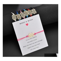 Bracelets De Charme Faire Un Vœu Bracelet En Forme D'ananas Avec Carte-Cadeau Pour Les Femmes Or Fruit Blanc Noir Rouge Rose Corde Wrap Bang Otqnw