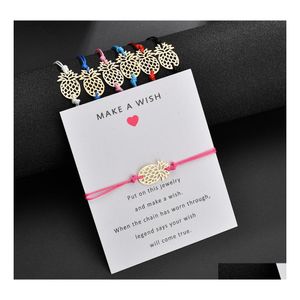 Pulseras con dijes Pide un deseo Pulsera en forma de piña con tarjeta de regalo para mujeres Fruta de oro Blanco Negro Rojo Rosa Cuerda Cuerda Wrap Bang Otqnw