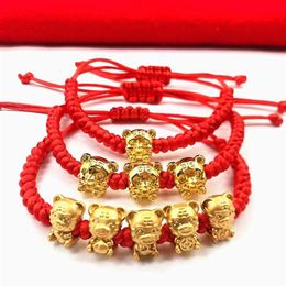 Bracelets de charme Mascot Five Fortunes Golden Tiger Bracelet à cordes rouges 2022 Année chinoise Apporter de la richesse Chanceux Bonne Blessing303V