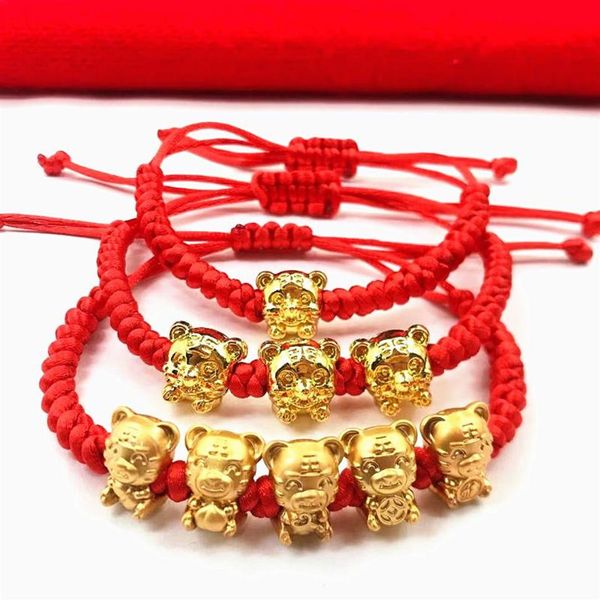 Charm pulseras mascota cinco fortunas tigre dorado pulsera de hilo rojo 2022 año chino traer riqueza suerte buena bendición 264q