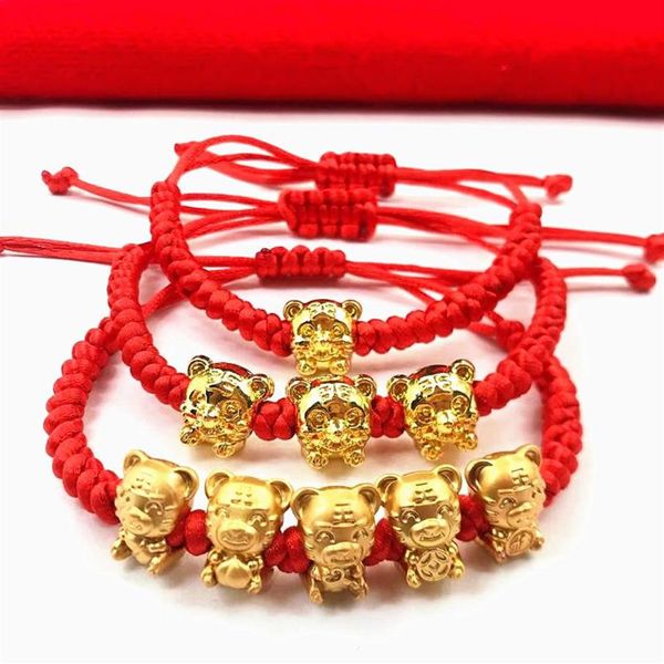 Bracelets à breloques mascotte cinq fortunes tigre doré Bracelet à cordes rouges 2022 année chinoise apporter de la richesse chanceux bonne bénédiction317b
