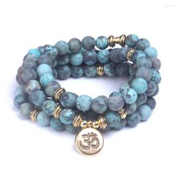 Bracelets porte-bonheur mat givré vert afrique pierre perles avec Lotus bouddha Om breloques femmes hommes méditation Yoga livraison directe