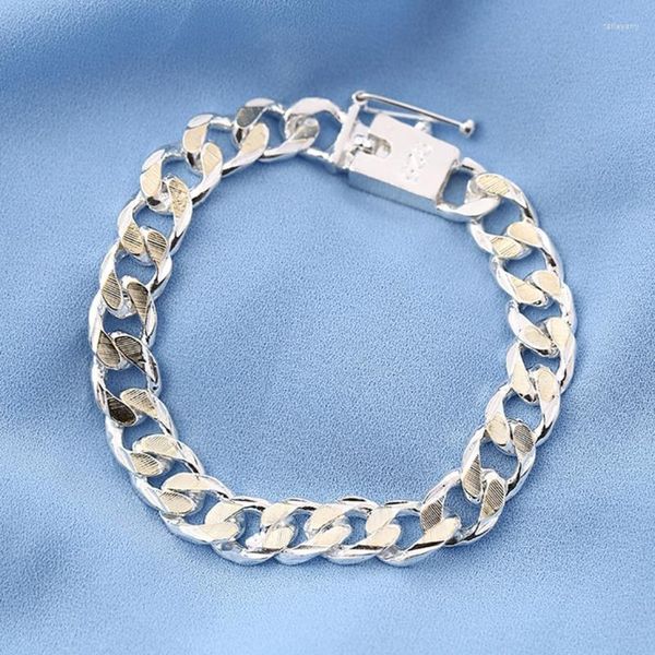 Bracelets porte-bonheur hommes 10mm boucle carrée chaîne cubaine Bracelet couleur argent luxe bijoux de mode mâle cadeau de noël bijoux