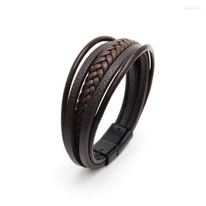 Pulseras con dijes Brazalete de cuero trenzado para hombres Heren en color negro y marrón con pulsera elegante magnética para hombre