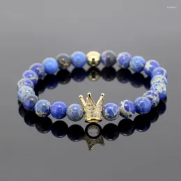 Bedelarmbanden Men Accessoires 2023 Pave White CZ Zirconia Crown Blue Patroon Imperial Stone Bead Handketen Gescoepie