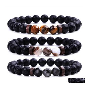 Charm Bracelets Hommes Bracelet À Facettes Pierre Naturelle En Bois Perlé 8Mm Oeil De Tigre Spectrolite Bouddha Perles De Lave Femmes Bijoux Cadeau Drop Dhsiz