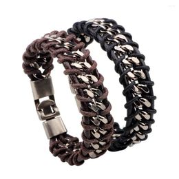 Bracelets de charme bracelet Bracelet tendance en cuir en acier inoxydable bijoux de mode pour le brassard mâle Pulsera Hombre Drop