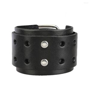 Bracelets porte-bonheur hommes Cowboy alliage Double boucles large réglable Punk grand Bracelet en cuir