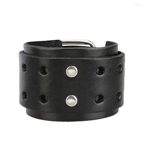 Pulseras con dijes Hombres Aleación de vaquero Hebillas dobles Ancho ajustable Punk Pulsera de cuero grande