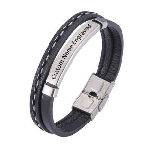 Bracelets porte-bonheur hommes nom personnalisé Bracelet mode acier inoxydable bracelets en cuir Bracelet fait main longueur réglable mâle garçon cadeau KZ1097