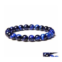 Charme Bracelets Hommes Guérison 8Mm Bleu Royal Oeil De Tigre Pierre Perles Bracelet De Mode Bracelet Femmes Bijoux Drop Delivery Dhvx5