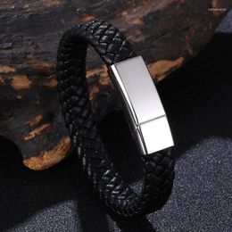 Bracelets porte-bonheur hommes bijoux Bracelet en cuir tressé noir pour fermoir magnétique en acier inoxydable Punk Homme Bracelet Homme cadeau PS1366