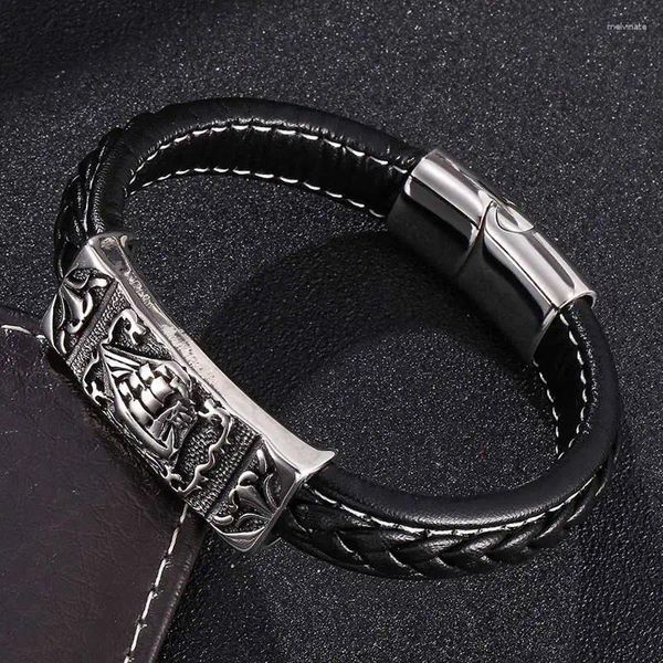 Bracelets porte-bonheur hommes bijoux bateau modèle en acier inoxydable boucle magnétique Bracelet en cuir mode bracelet cadeaux SP0187