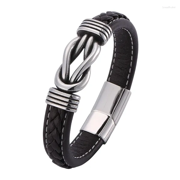 Bracelets de charme Bijoux pour hommes Bracelet en cuir marron Accessoires à la mode Fermoir magnétique en acier inoxydable Bracelet masculin Cadeau d'anniversaire SP0772