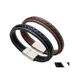 Charme Bracelets Hommes Bijoux Punk Noir Tressé Geunine Bracelet En Cuir Boucle Magnétique Bracelets De Mode Drop Delivery Bracelets Dhmhw