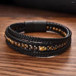 Bracelets porte-bonheur hommes en cuir perlé pierre Bracelet corde en acier inoxydable magnétique naturel bracelets chaîne cadeau Pulseras
