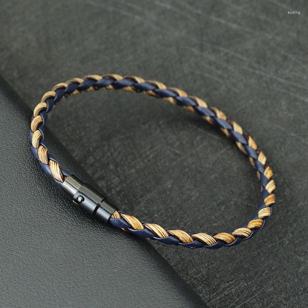 Pulseras con dijes para hombre, pulsera de cuero, doble imán de seguridad, hebilla trenzada hecha a mano, brazalete, accesorios de ocio, Pulsera para hombre, joyería