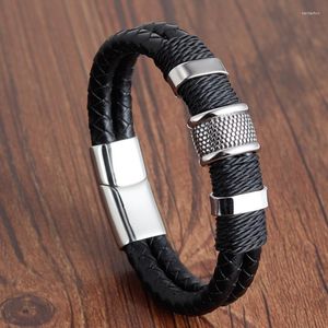 Bedelarmbanden mannen lederen armband roestvrijstalen magnetische gespen gevlochten touw polsband punk hoogwaardige armkwaliteit mannelijke juweliersjuwelse kent