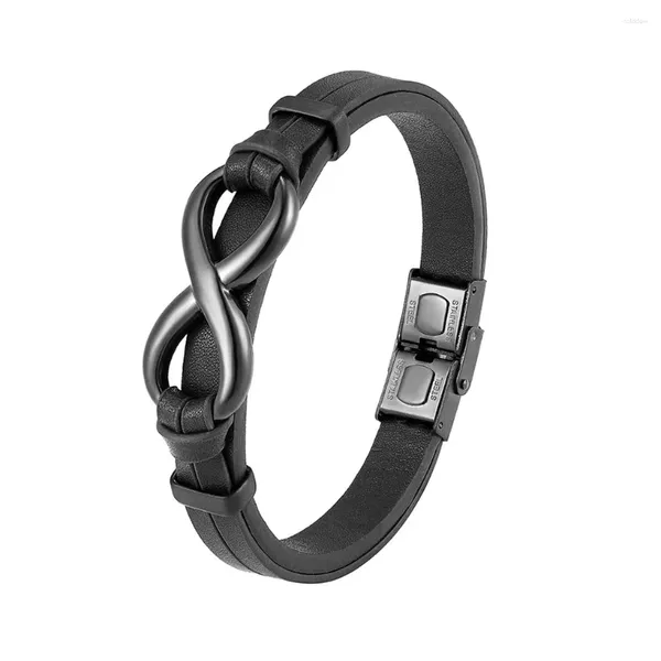 Bracelets à breloques en cuir pour hommes, ornement de poignet élégant, noir/23cm