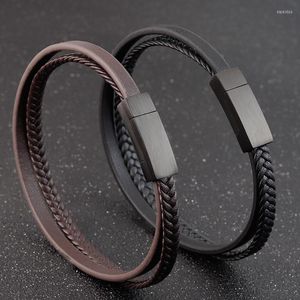 Bracelets de charme hommes en cuir fermoir magnétique peau de vache tressé multi couche Wrap mâle Bracelet à la mode brassard Pulsera Hombre en gros