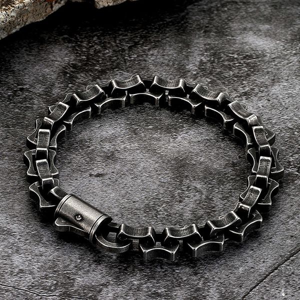 Bracelets charme Bracelet de chaîne de liaison punk Matte Vintage Black en acier inoxydable Motorcycle à main bijou accessoires de bijourie accessoires Boyfriend